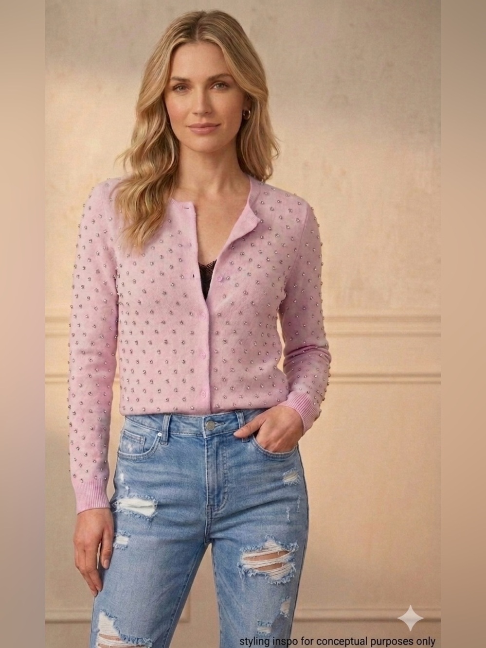 Anthropologie Juliet Pink Beaded Crewneck Cardigan